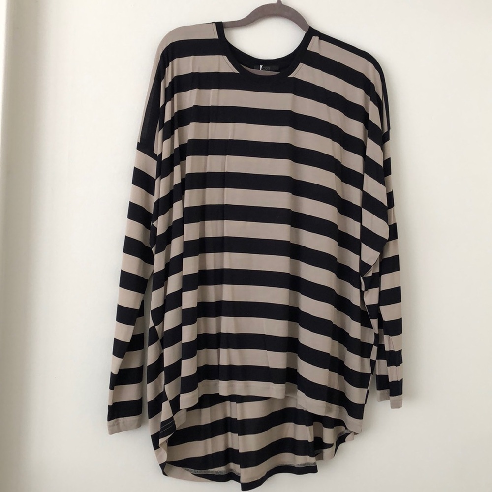 NWT: COS long sleeve black and tan striped shirt.